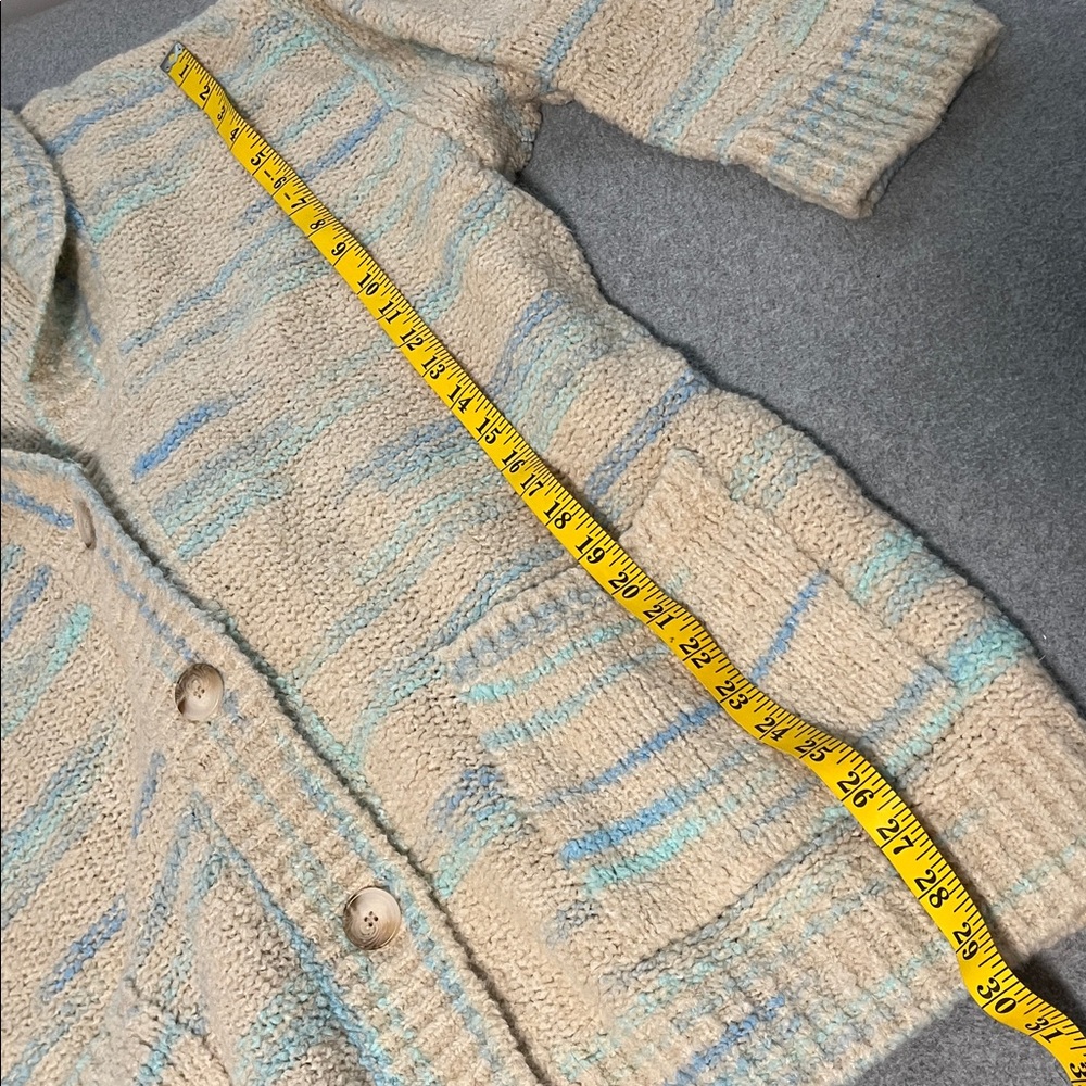 Pilcro Oversized Cardigan Sweater 1X Wool Blend Chunky Boxy Ivory Blue Grandma - Picture 6 of 12